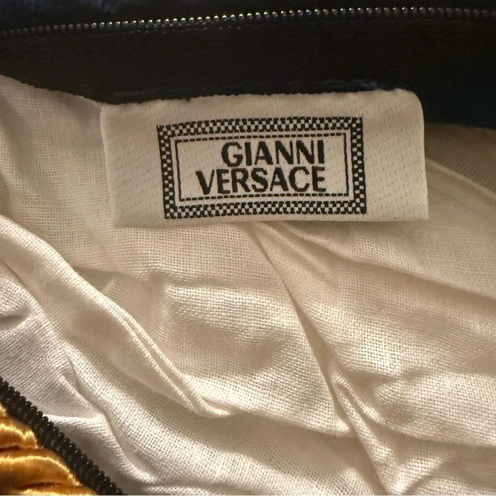 Gianni Versace Decorative Pillow Gold Embroidered Medusa Blue Velvet Designer